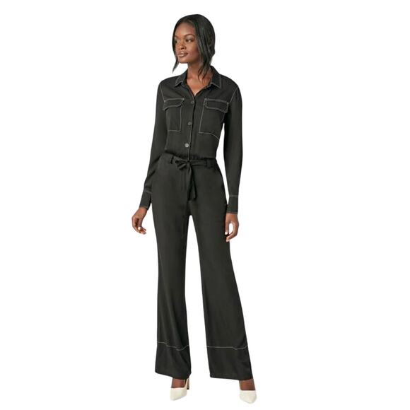 NWT JustFab Black White Contrast Stitch Workwear Corpcore Jumpsuit Size XS - Picture 1 of 12